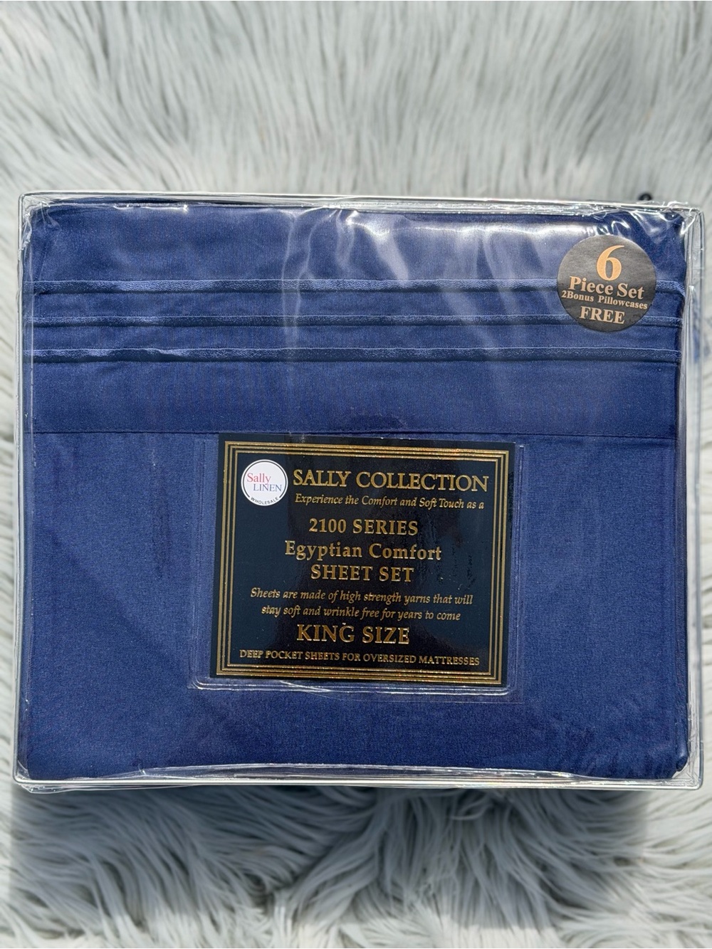 New King size bed sheets set, deep pocket, Navy Blue 6PCS Egyptian Comfort